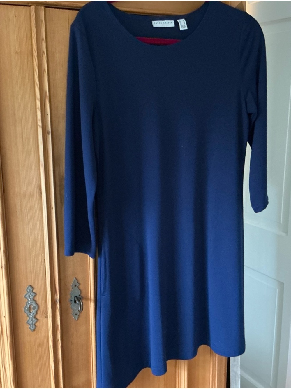 Susan Graver Navy Dress with Burgundy Trim
